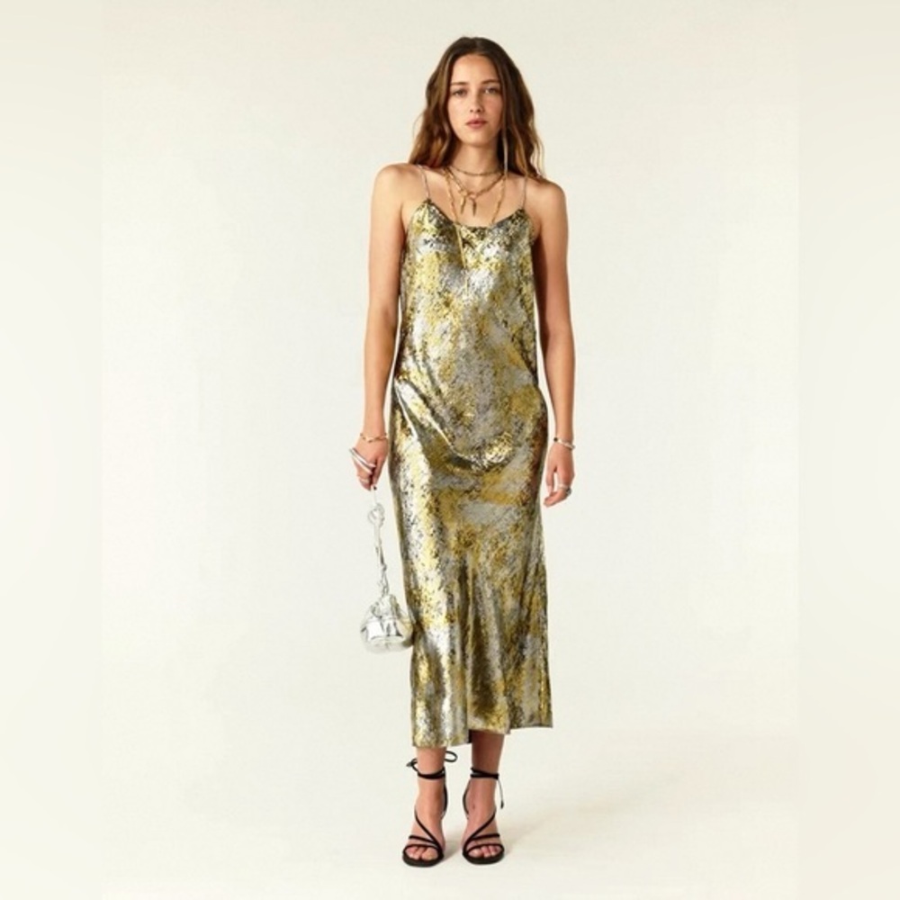 New Ba&sh Strappy Midi Dress Flavia Gold